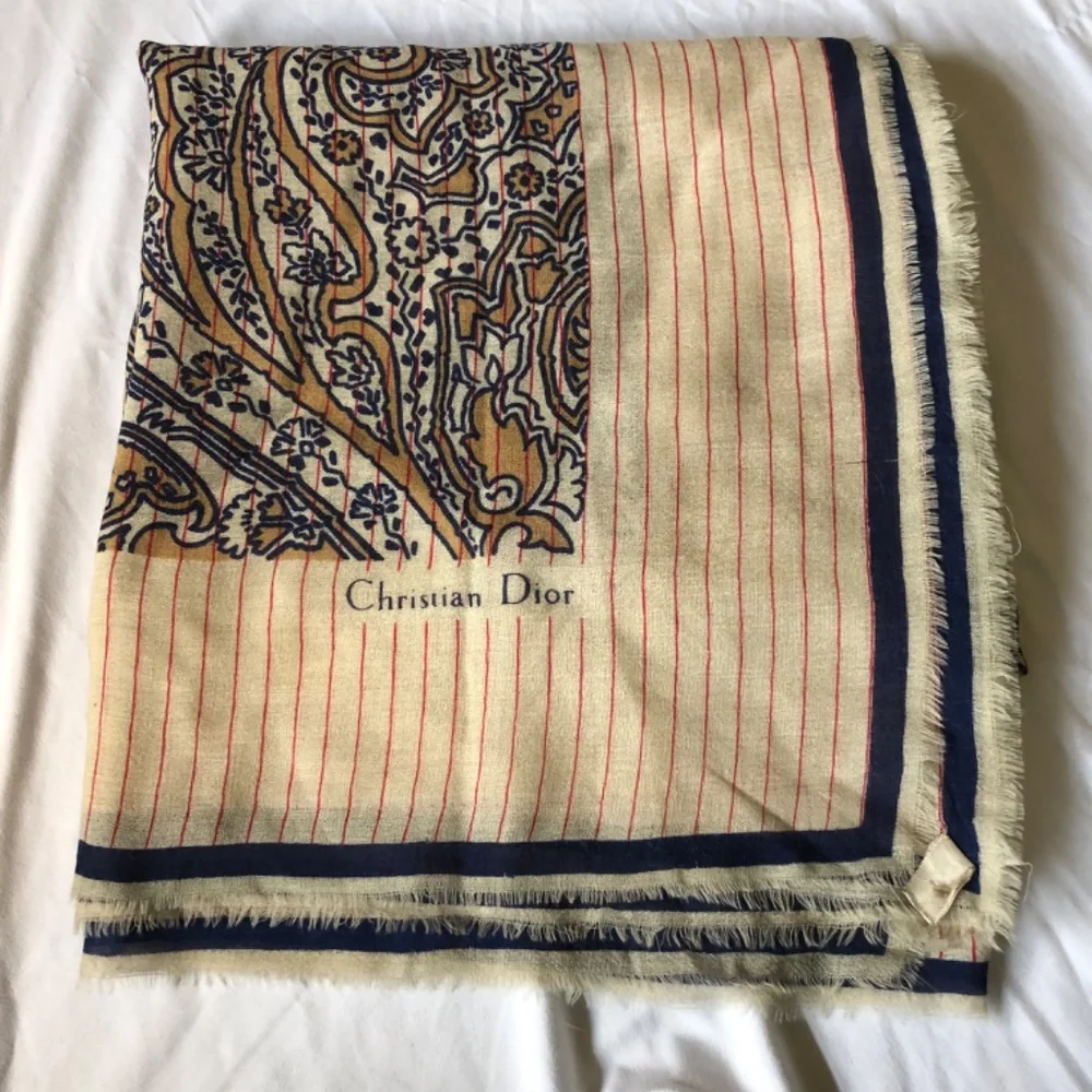 Vintage Christian Dior Scarf - Tan/Blue